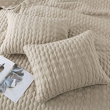 WDCOZY Beige Quilt Twin Size Bedding Sets with Pillow Sham, Lightweight Bedspread Coverlet, Twin XL Thin Comforter Bed Cover, All Season Summer Spring, Tan Cream, 2 Pieces, 68x90 inches WDCOZY