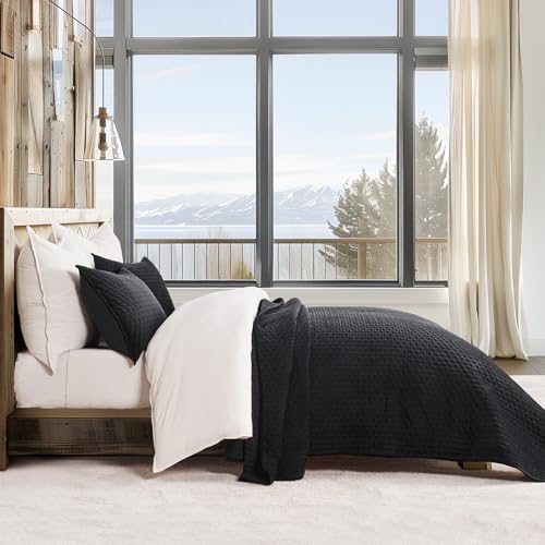 EverGrace Luxury Velvet Quilt Bedding Set King Size 3 Pieces with Pillow Shams, Soft Cross-Stitch Velvet Comforter Set, Lightweight Coverlet Bedspread for All Seasons, Black EverGrace