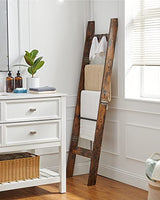 Hzuaneri Blanket Ladder Shelf for Living Room, Decorative Wood Quilt Rack with 4 Removable Hooks, 5-Tier Farmhouse Ladder Holder Organizer for Bedroom, Rustic Brown 02101BBR Hzuaneri