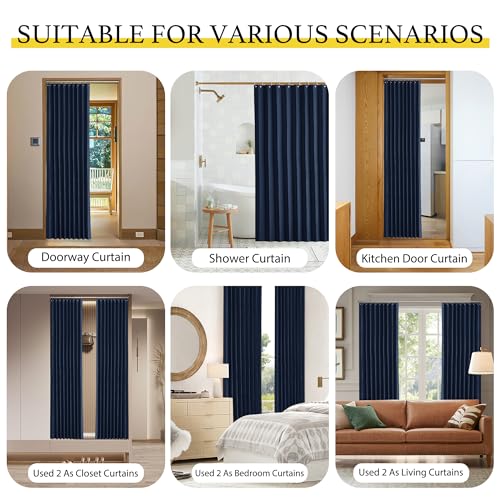 NICETOWN Room Divider Curtain for Bedroom Living Room Partition, Privacy Accordion Blackout Sound Proof Doorway Curtains, Sliding Glass Temporary Door Curtainfor Closet (Navy, 1 Panel, 60" W x 80" L) NICETOWN