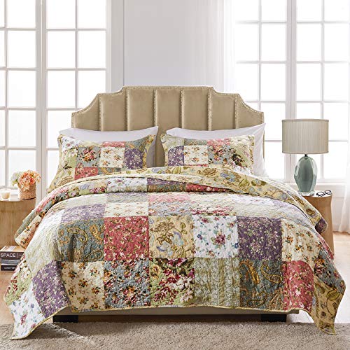 Greenland Home Blooming Prairie 100% Cotton Authentic Patchwork Reversible Quilt Set, 3-Piece Full/Queen Greenland Home Fashions
