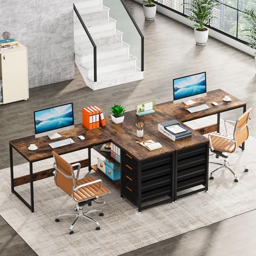 Tribesigns L Shaped Computer Desk with Storage Drawers, 59 inch Corner Desk with Shelves, Reversible L-Shaped Office Desk Study Writing Table Workstation for Home Office, Brown Tribesigns