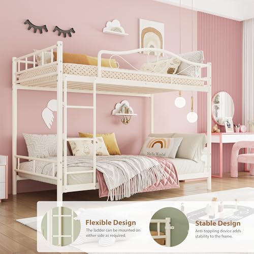 IDEALHOUSE Bunk Bed Twin Over Twin with Ladder & Full Safety Guardrail, Heavy Duty Metal Twin Over Twin Bunk Bed 400 Lbs Load Capacity, Space-Saving, Noise Free, No Box Spring Needed, Easy Assembly, C IDEALHOUSE