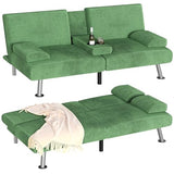Homall Futon Sofa Bed, Futon Couch with Removable Armrests, Adjustable Recliner Sleeper Sofa Bed with Dual Cup Holders for Living Room, Apartment, Office (Corduroy, Green) Homall