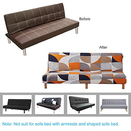 MIFXIN Stretch Futon Cover Armless Sofa Slipcover Elastic Spandex Folding Sofa Bed Couch Cover Printed Washable Furniture Protector for Sofa Without Armrest (Orange Geometry) MIFXIN