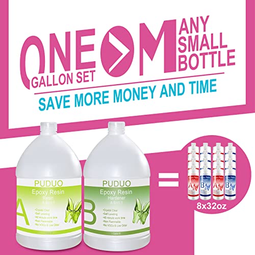 Epoxy Resin Crystal Clear Art 2 Gallon Kit for Coating, Casting, Resin Art, Jewelry, Tabletop, Bar Top, Live Edge Tables, Fast Curing 2 Part Epoxy Casting Resin Kit Puduo