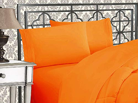 Elegant Comfort 1500 Premier Wrinkle & Fade Resistant Hotel Quality Ultra Soft Luxurious 4-Piece Bed Sheet Set with Deep Pockets, Twin/Twin XL Elite Orange Elegant Comfort