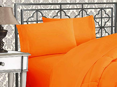 Elegant Comfort 1500 Premier Wrinkle & Fade Resistant Hotel Quality Ultra Soft Luxurious 4-Piece Bed Sheet Set with Deep Pockets, Twin/Twin XL Elite Orange