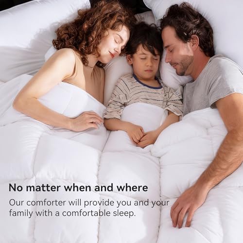 LESNNCIER Goose Feather Down Fiber Comforter King Size, Ultra Soft Medium Warm Duvet Insert, All Season Luxury Hotel Bedding Comforters with Corner Tabs(White,106x90) LESNNCIER