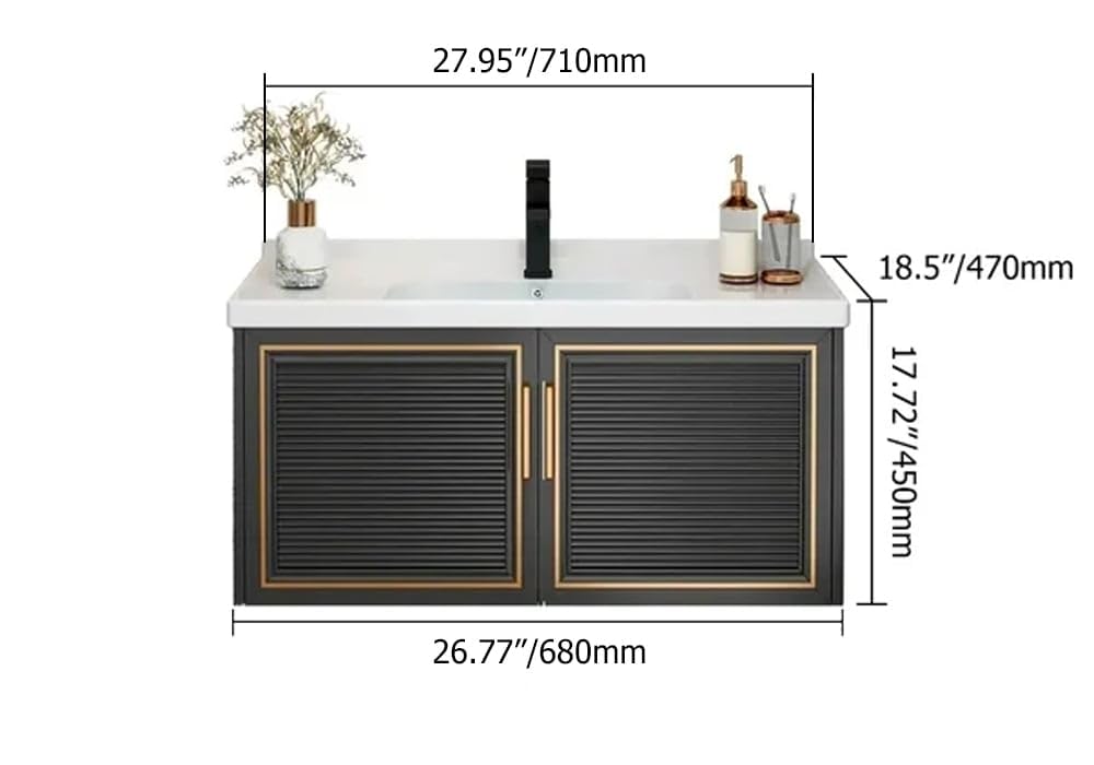 Weibath 28" Black Floating Bathroom Vanity Wall Mounted Bathroom Vanities Cabinet with Sink Combo Weibath