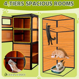 Nicedday Catio Outdoor Cat Enclosures, Large 4 Tiers Wood Cat House, Cat Enclosure Connect to Window with Weatherproof Roof, 4 Platforms, Scratching Pole & Bridge nicedday