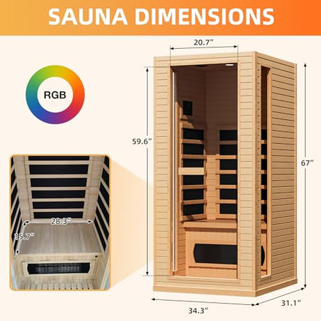 BNEHS Infrared Sauna for Home, 1 Person Full Spectrum Infrared Sauna, Indoor Dry Roomy Sauna with Rapid Heating 4 Carbon Panels&1 Carbon Tube, 7 Color Therapy Lights, 110V BNEHS