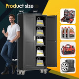 PAOFIN 71''H Tall Metal Garage Storage Cabinet with Wheels,Steel File Cabinets with 2 Doors and 4 Adjustable Shelves for Home Office, Warehouse, Required Assembly,Black PAOFIN