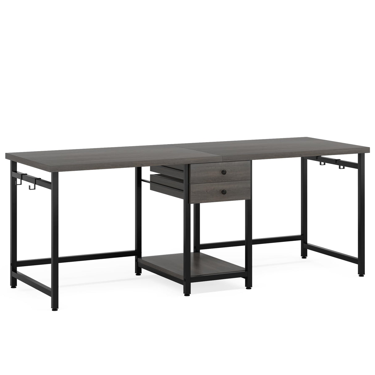 Tribesigns 79 Inch Extra Long Desk, Double Desk with 2 Drawers, Two Person Desk Long Computer Desk with Storage Shelves, Writing Table Study Desk for Home Office, Grey Tribesigns
