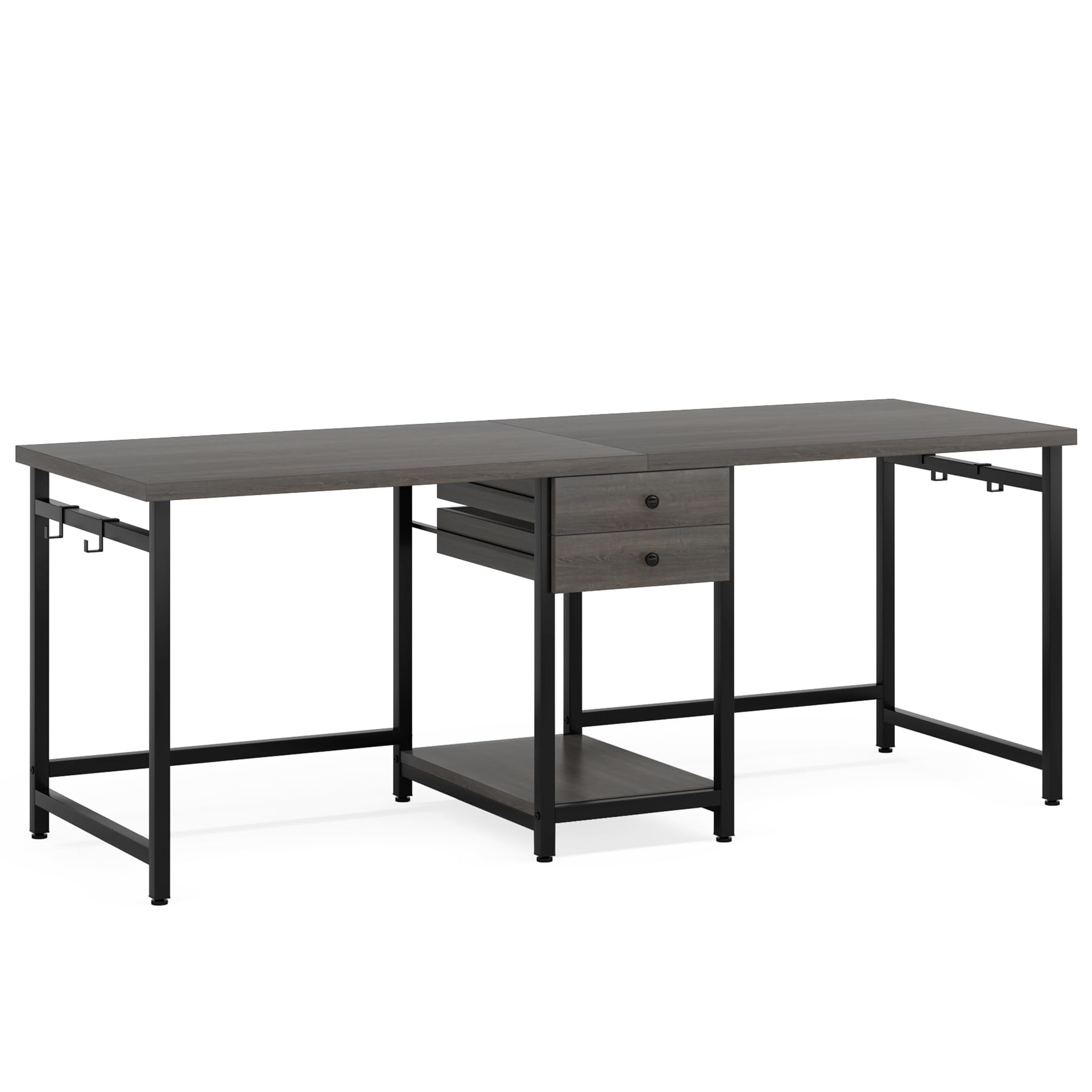 Tribesigns 79 Inch Extra Long Desk, Double Desk with 2 Drawers, Two Person Desk Long Computer Desk with Storage Shelves, Writing Table Study Desk for Home Office, Grey - WoodArtSupply