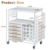 LUCKUP Organization and Storage Craft Table for Cricut Machines, Rolling Cart Cabinet with 28 Vinyl Roll Holders and 5 Drawers, Heat Press Stand Crafting Storage Cart with Hooks LUCKUP