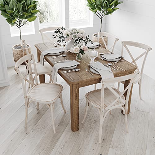 Merrick Lane Rustic Brown Solid Wood Dining Table, Kitchen Table with Square Legs, Farmhouse Dining Table, 38" x 60", Seats 6, Rustic Finish for Indoor or Outdoor Use Merrick Lane