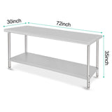 ACONEE Food Prep Stainless Steel Table, Stainless Steel Worktable 72x30x35 Inch, Heavy Duty Metal Table Cart Worktable with Undershelf, Commercial Workstation for Kitchen Restaurant Garage, Silver ACONEE