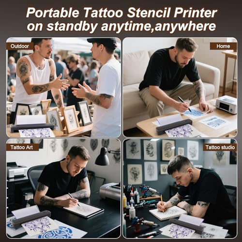 Tattoo Stencil Printer, Portable Wireless Bluetooth Thermal Transfer Machine, Supports 8.5 x 11 Letter A4 A5 Sizes, Perfect for Tattooist Business Trip Travel Home Office-Smartphone PC and Laptop