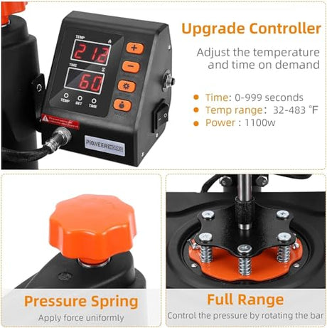 Heat Press Machine for T Shirts, 6 in 1 Auto Hat Heat Press Sublimation, 800W 360° Rotation Swing-Away, Dual-Tube Heating Printing for DIY T-Shirts Cap Hat Mugs-12 X 15'' Black Towallmark