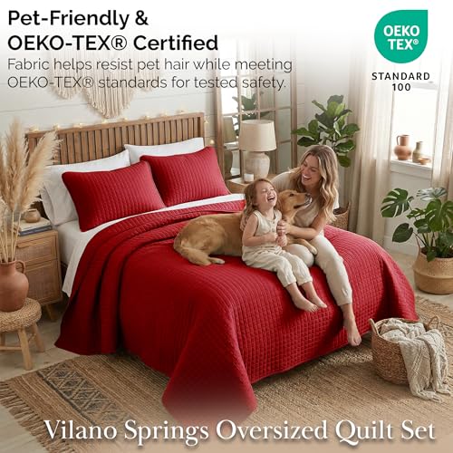 Southshore Fine Living, Inc. Full/Queen Quilt Bedding Set, Microfiber Quilts Queen Size, Coverlet, Stain & Pet Hair Resistant Bedding, Full Size Bedspread with 2 Pillow Shams, Chili Pepper Red Southshore Fine Living, Inc.