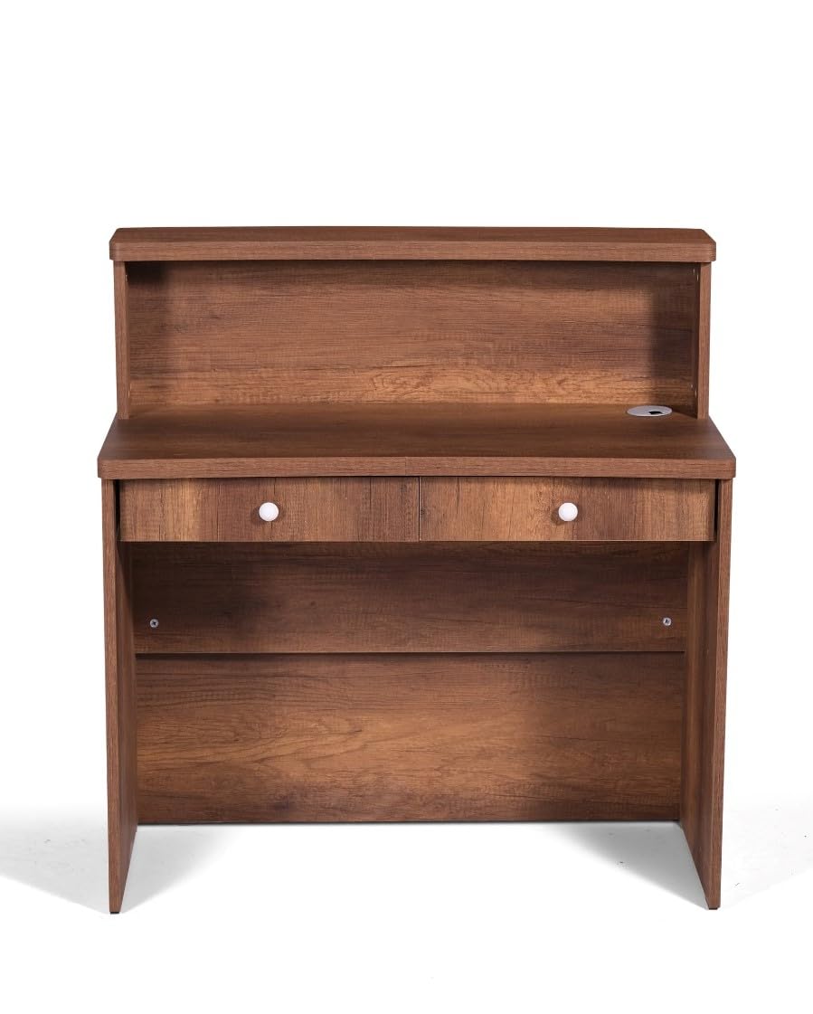 UGOS Mono Walnut Modern Reception Desk w/Transaction Counter | Laminate Desktop | Multifunctional Standing Front Desk for Home, Office, Salon, Spas, and Lobby (40 inch (100 cm)) UGOS
