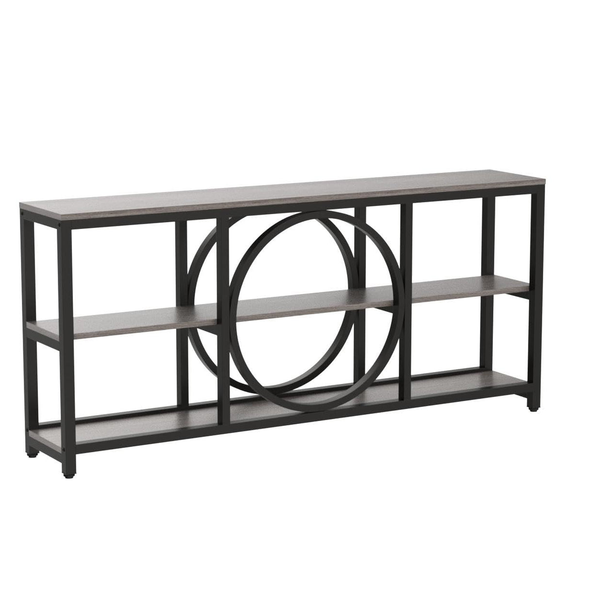 Tribesigns 70.9 inch Sofa Console Table, Extra Long Narrow Entryway Tables with 3 Tier Wood Storage Shelves Metal Frame for Foyer Hallway Living Room Behind Couch, Black Rustic Gray Tribesigns