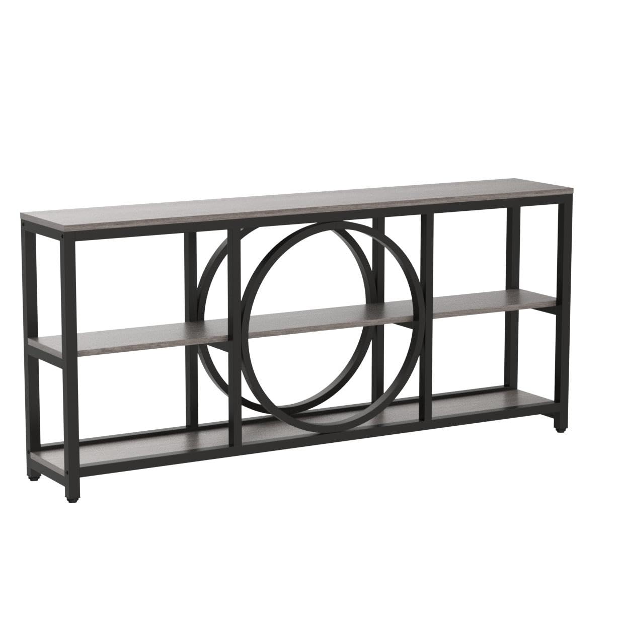 Tribesigns 70.9 inch Sofa Console Table, Extra Long Narrow Entryway Tables with 3 Tier Wood Storage Shelves Metal Frame for Foyer Hallway Living Room Behind Couch, Black Rustic Gray