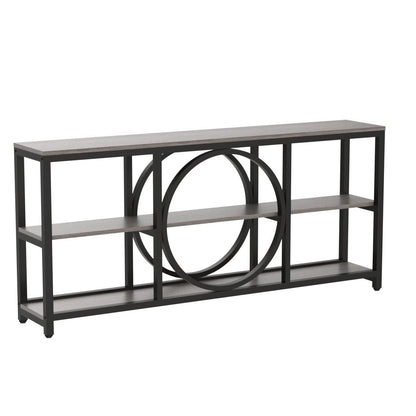 Tribesigns 70.9 inch Sofa Console Table, Extra Long Narrow Entryway Tables with 3 Tier Wood Storage Shelves Metal Frame for Foyer Hallway Living Room Behind Couch, Black Rustic Gray