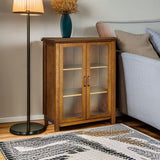 Teamson Home Avery Wooden Freestanding Floor Cabinet with 2 Adjustable Shelves 3 Storage Spaces 2 Glass Paneled Doors and 2 Antique Brass Knobs, Oiled Oak Teamson Home