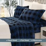 Elegant Comfort Luxuriously Soft 4-Piece Velvet Plush Flannel Sheet Set - Premium Quality - Cozy Warm, Anti-Static, Non Pilling Fuzzy Velvet Flannel Fleece Deep Pocket Sheet Set - Queen, Buffalo Blue Elegant Comfort
