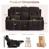 TUNYI Wall Hugger Loveseat Recliner Sofa with Console, Power Reclining Loveseat RV Couch with Massage & Heat/USB/Outlet/Storage/LED Light/Speaker (Brown)