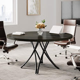 Tribesigns 47" Round Conference Table for 4-6, Modern Office Meeting Table with Metal Cross Legs for Office, Conference Room, Small Spaces (Black) Tribesigns