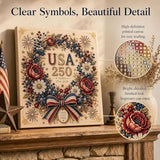 USA 250th Anniversary Beaded Floral Art Kit, Patriotic DIY Pearl Embroidery Canvas (1776–2026 Edition), US 250th DIY Pearl Beaded Floral Craft Decoration, 4th of July Diamond Painting Kit (Wreath)