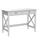 White Computer Desk with 2 Drawers, Modern Makeup Vanity Desk with Storage, Writing Desk for Home Office, 42'' Long Study Simple White Desk for Bedroom Console Table Living Room Lewahom