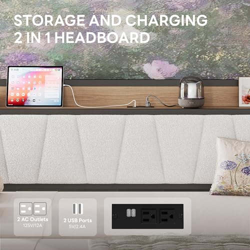 LIKIMIO Daybed with Trundle Bed, Twin Bed Frame with Storage Headboard and Charging Station, Sofa Day Bed with Strong Supports for Living Room, Bedroom, and Guest Room, Cream LIKIMIO