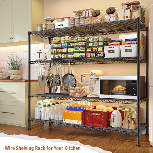 REIBII Storage Shelves 45.3''W Wire Shelving Unit 4 Tier Metal Shelves for Storage Rack Metal Shelving for Pantry Shelves Kitchen Steel Shelving, 45.3''W*63''H*17.7" D REIBII