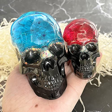 RESINWORLD Set of Large + Medium + Small 3D Skull Resin Molds, Flexible Clear Silicone Skull Head Molds, Silicone Molds for Resin, Soap, Clay, Candle Wax Casting, Halloween Home Decoration ResinWorld