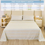 Mooreeke Striped King Bed Sheets, Deep Pocket 4 Piece King Sheet Set, Soft Microfiber Blue Yellow Pinstripe Bedding Sheets & Pillowcases Mooreeke