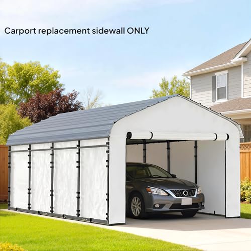 Outsunny Carport Replacement Sidewall Panels Set of 4 for 10' x 15' Carports, UPF50+ Waterproof PE Tarp Replacement Side Wall Cover with Zipper Door, Top Cover and Frame Not Included, White Outsunny