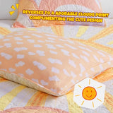 Intelligent Design Kids Queen Bedding Set Cotton Sun Full Size Quilt Sets for Girls Rainbow & Clouds Reversible Queen Coverlet Dawn Light & Breathable Sham Throw Pillow Full/Queen Yellow/Coral 4 Piece Intelligent Design