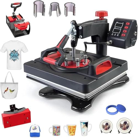 Pro 8 in 1 Heat Press Machine – Swing Away Digital Heat Transfer Combo | for T-Shirts, Mug, Cap, Plate Generic