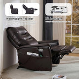 EONIX Wall Hugger Power Lift Recliner Chair for Elderly, Dual Motor Zero Clearance Power Lift Chair for Small Spaces, Electric Lumbar Support with Heat & Massage, Breathable Leather, Dark Brown