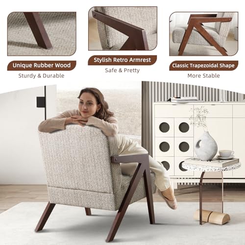 INZOY Accent Chairs Set of 2, Mid Century Modern Accent Chair with Wood Frame, Upholstered Reading Armchair with Soft Linen Fabric, Accent Chair for Living Room Bedroom Apartment, Easy Assembly, Brown INZOY