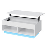 LED Coffee Table for Living Room Lift Top Coffee Tables with Storage Morden High Gloss 4 Tiers White Tea Table Center Tables Sofa Hidden Compartment & 2 Open Shelve HOMMPA