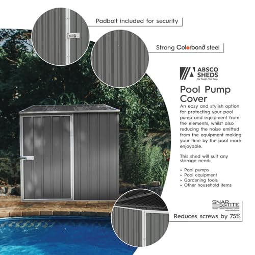 Absco Pool Pump Cover - Versatile Horizontal Storage Shed | 5 x 5 ft | Easy Assembly | Woodland Gray | Ideal for Pool, Trash Cans, Garden & Pool Equipment | SNAPTiTE Assembly System | Safety Features ABSCO
