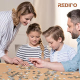 Redipo 1500 Pieces Wooden Puzzle Board, Puzzle Table with 4 Drawers, 36" x 25" Portable Lazy Susan Spinning Puzzle Boards with Cover Mat and Chess Set, Rotating Puzzle Tables for Adults and Kids Redipo