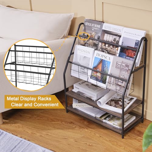 VECELO Magazine Rack FloorStanding,Magazine Display Stand Brochures Newspaper Holders,with 2 Shelves Board for Office,Library,Exhibition Hall,Hospital Indoor&Outdoor,Grey VECELO