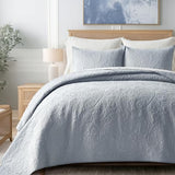 EVERGRACE 100% Cotton Paisley Quilt Set, King Size 3 Piece Set – Prewashed Lightweight Bedspread with 2 Shams, Soft & Breathable Matelasse Coverlet for All-Season Comfort, Pearl Blue EVERGRACEHOME