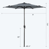 Abba Patio 9FT Lyon Outdoor Patio Umbrella Outdoor Table Umbrella with Push Button Tilt and Crank Market Umbrella 8 Sturdy Ribs UV Protection Waterproof for Garden Deck Backyard Pool Grey Abba Patio